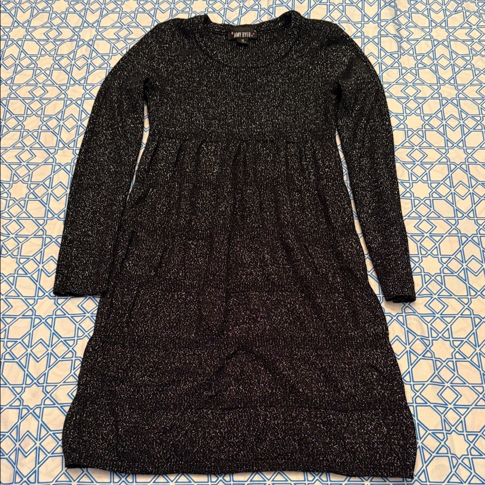 Amy Byer Girls Black Metallic Knit Long Sleeve Dress
